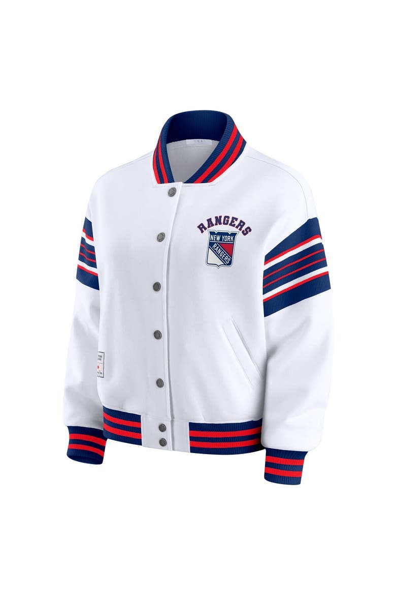 Women's WEAR by Erin Andrews White/Blue New York Rangers Full-Snap Fleece Sweatshirt Jacket, Alternate, color, Blue