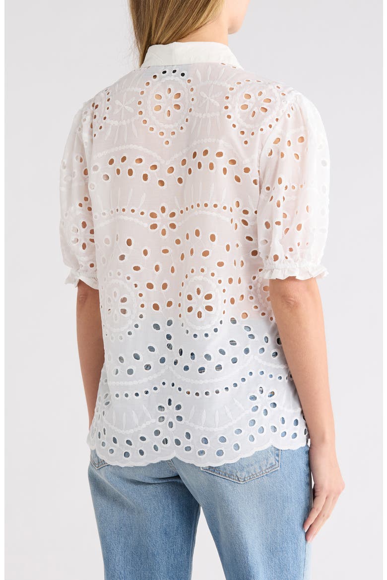 Short Sleeve Eyelet Button Front Shirt, Alternate, color, WHITE