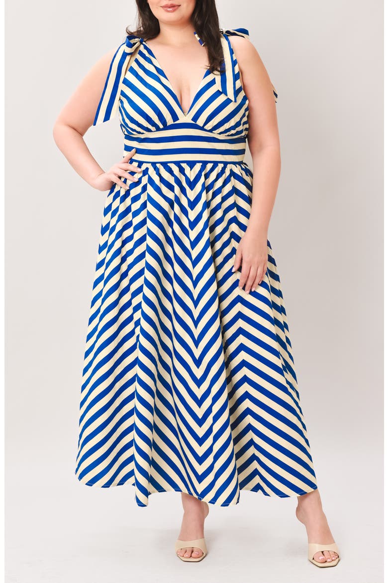 Stripe Tie Strap Cotton Maxi Dress, Main, color, IVORY BLUE