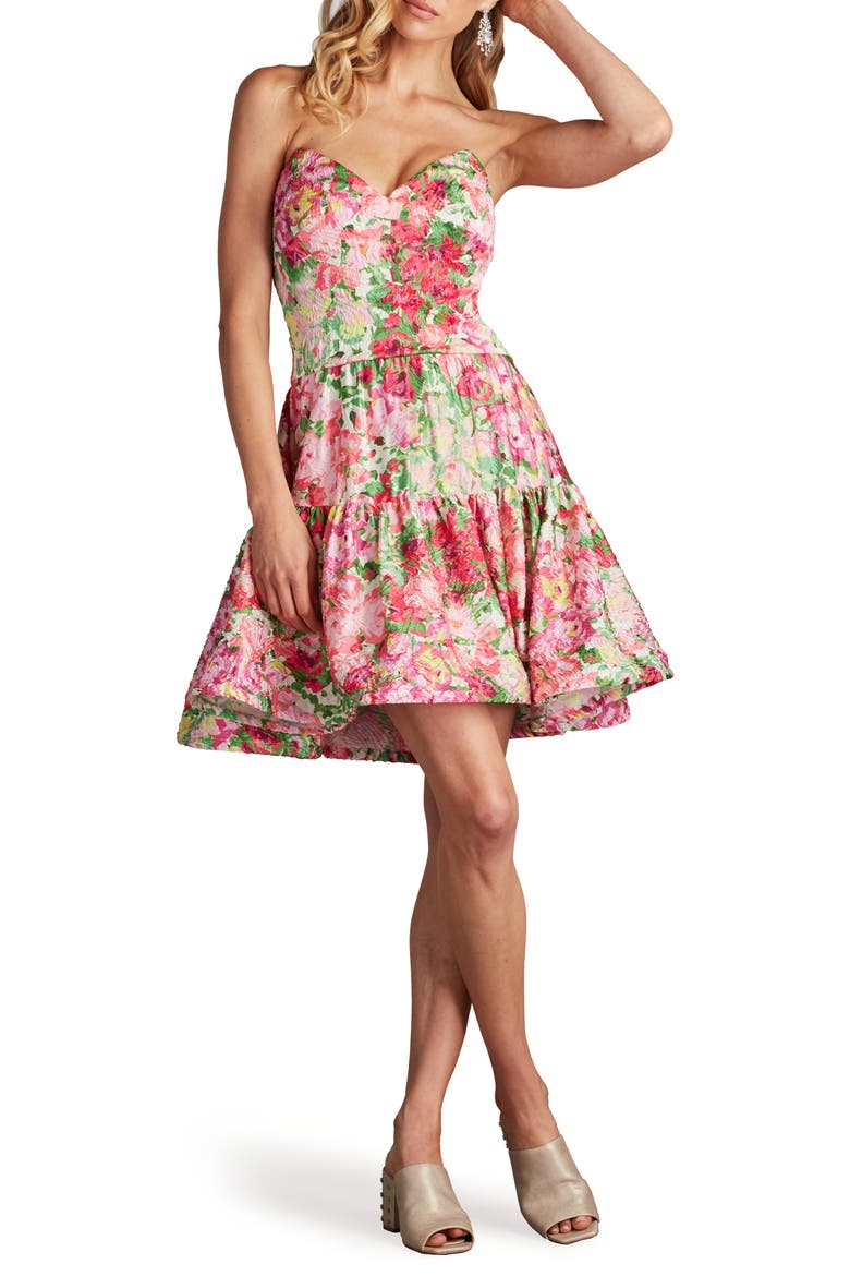 Floral Print Ruffle Strapless Dress, Main, color, PINK/ FLORAL