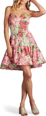 SHO by Tadashi Shoji Floral Print Ruffle Strapless Dress