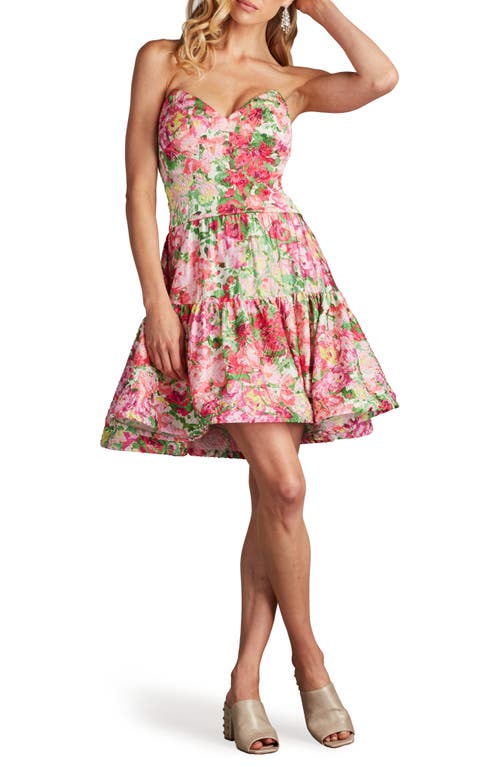 Sho By Tadashi Shoji Floral Print Ruffle Strapless Dress In Pink/floral