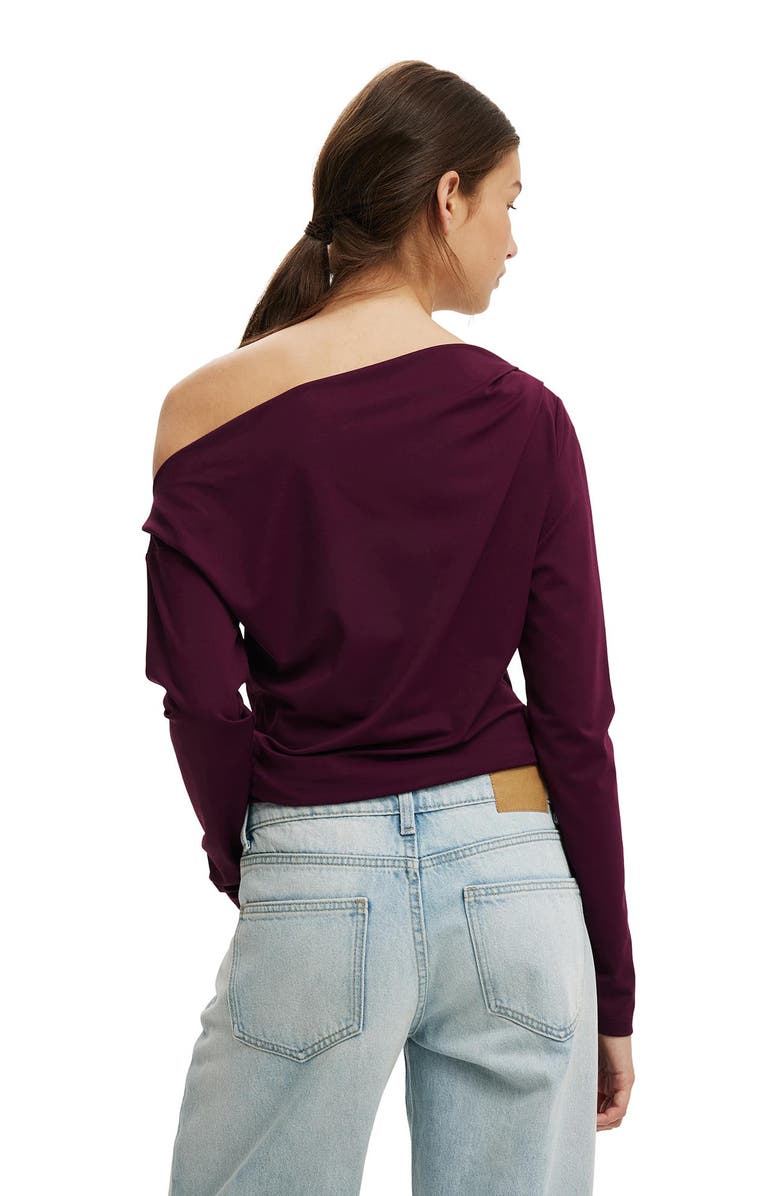 Cotton On Women's Georgie Off Shoulder Long Sleeve, Alternate, color, Blackberry Belle