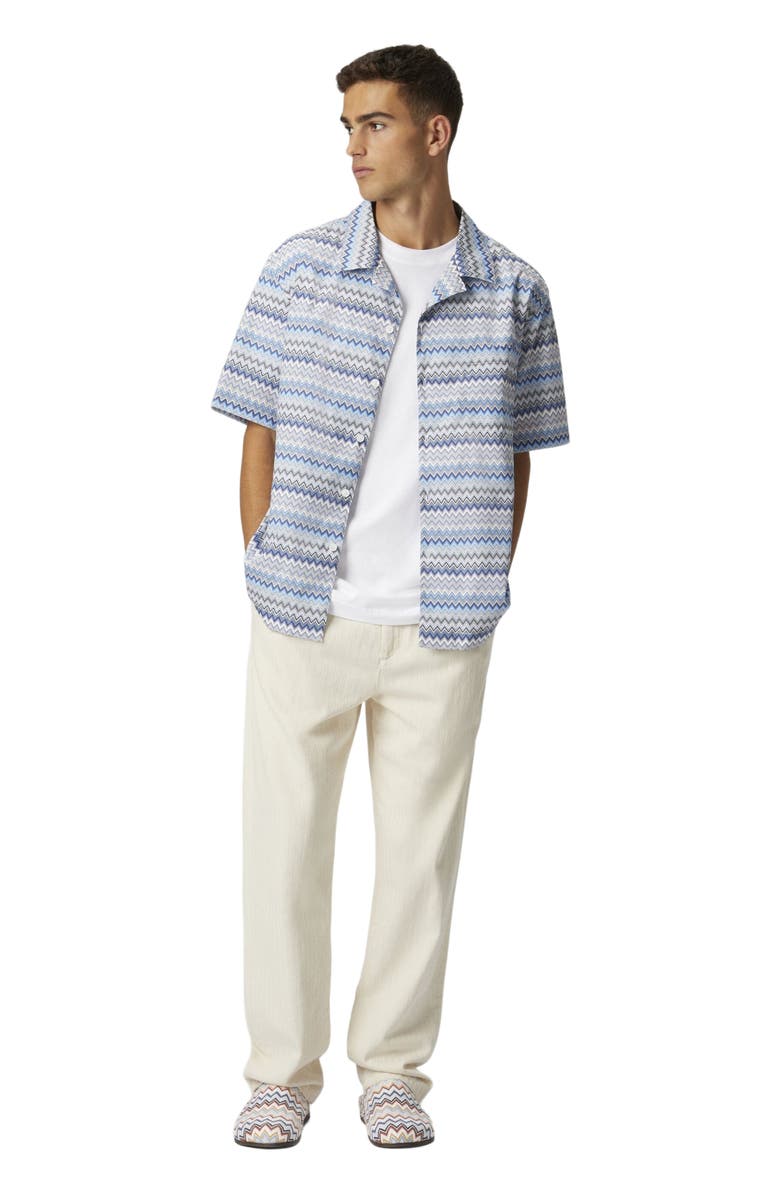 Missoni Zig Zag Cotton Poplin Bowling Shirt With Breast Pocket, Alternate, color, Blue & Grey