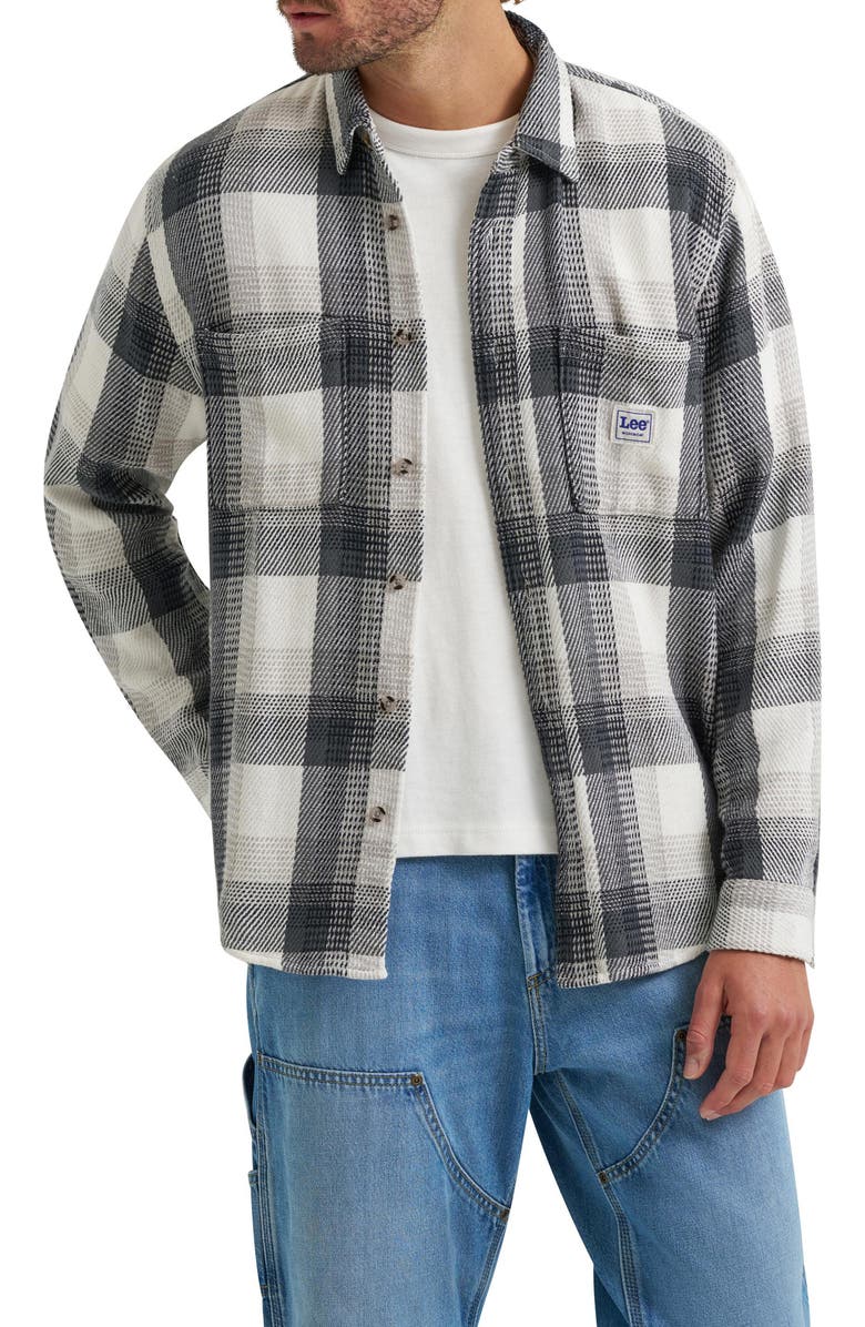 Lee Plaid Woven Cotton Button-Up Overshirt, Main, color, Rebel Navy Plaid