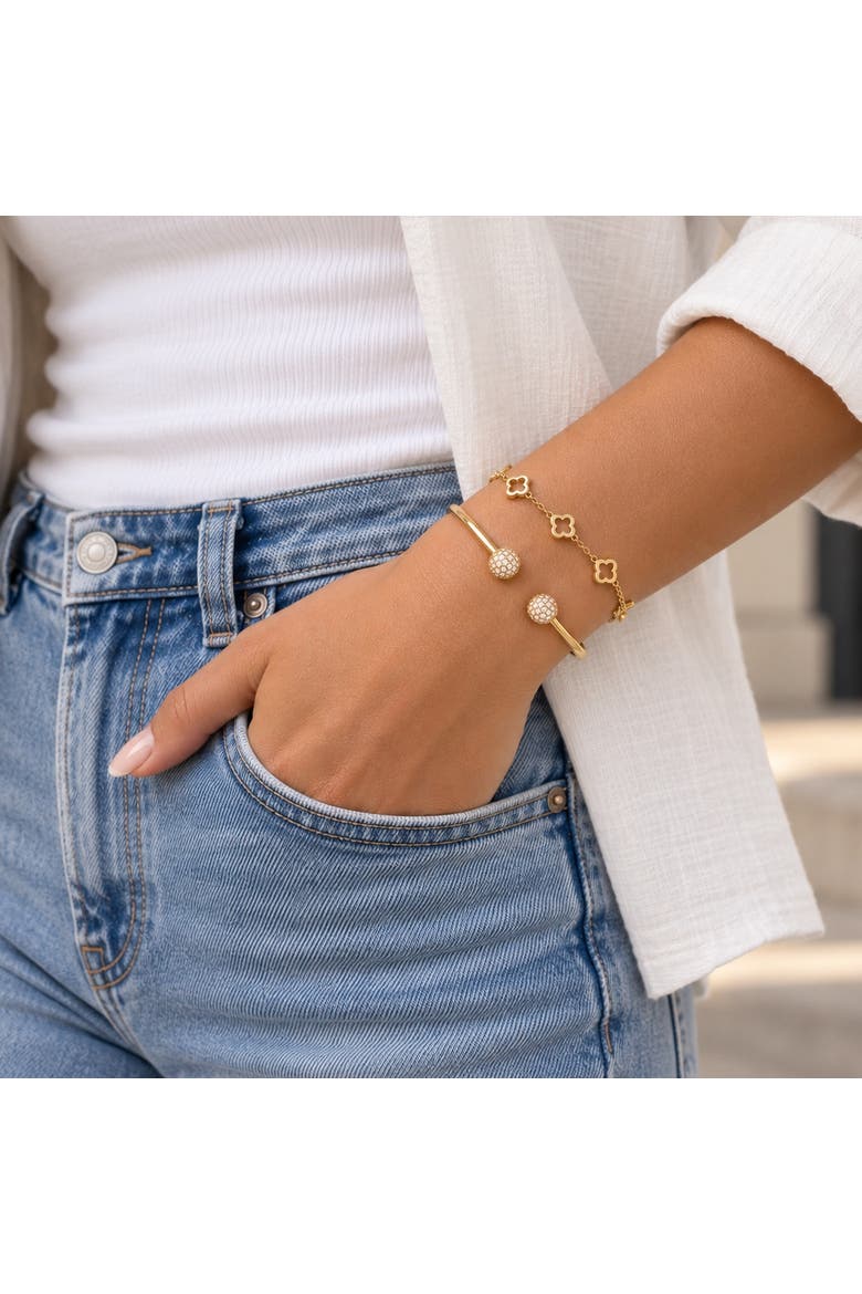 Gold-Tone Clover & Pave Ball Stacking Bracelet Set, Alternate, color, Gold