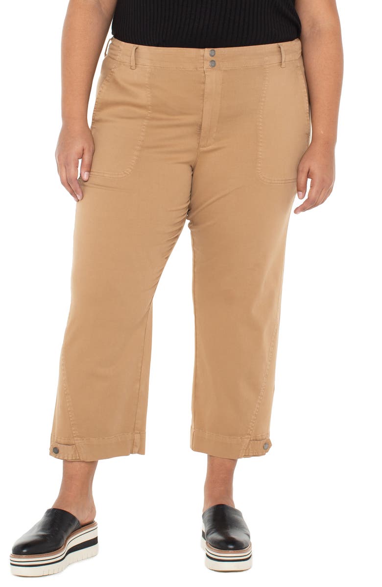 Liverpool Los Angeles Crop Straight Leg Linen Blend Utility Pants, Main, color, Desert Camel