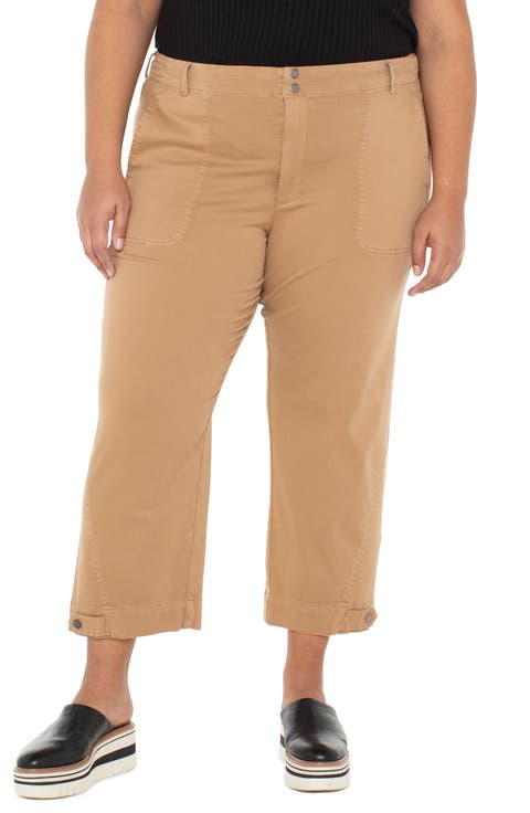 Crop Straight Leg Linen Blend Utility Pants (Plus)