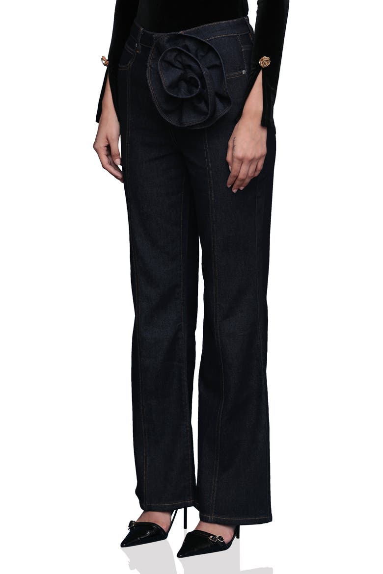 Rosette Detail High Waist Jeans, Alternate, color, DARK RINSE WASH