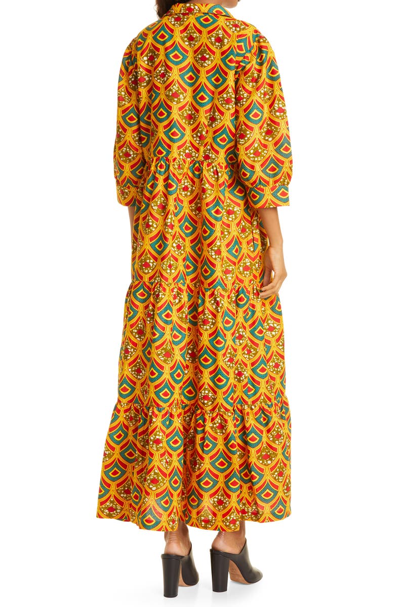 The Oula Company Crown Print Tiered Midi Dress, Alternate, color, 