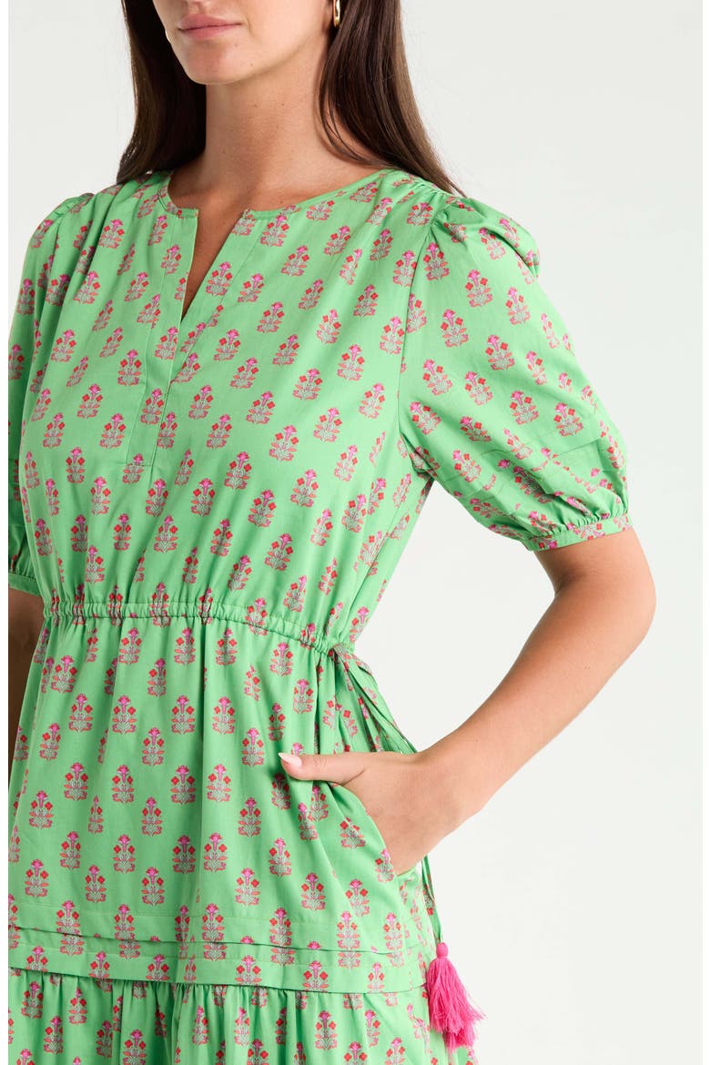 Darley Floral Tiered Cotton Dress, Alternate, color, LIME-MULTI