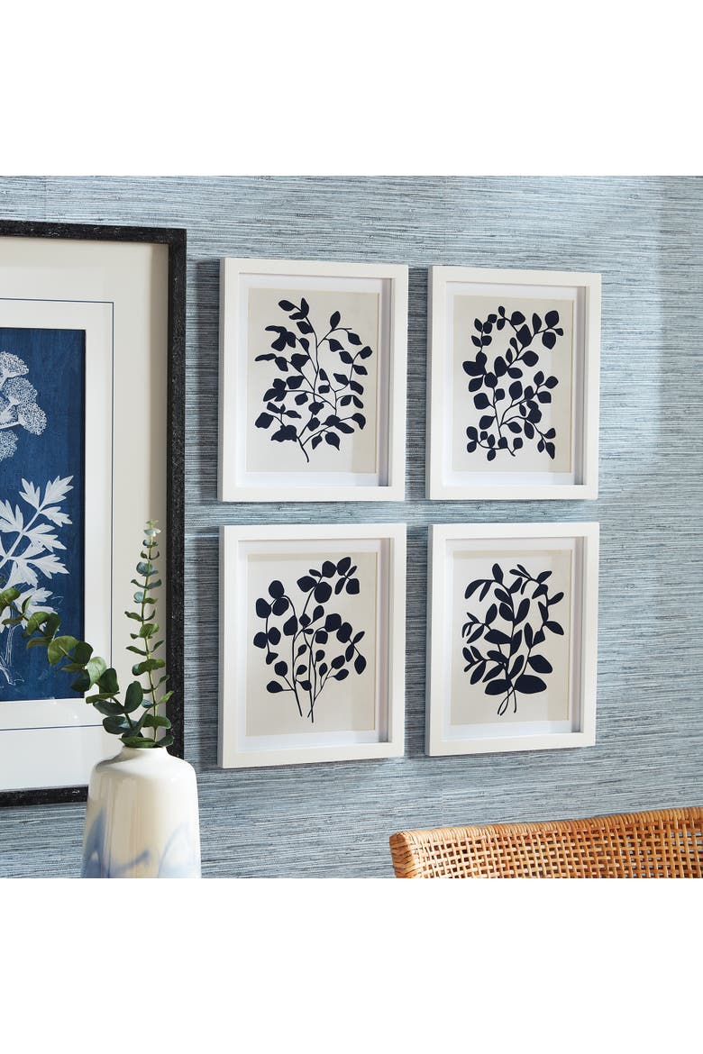 Leafy Vine Prints Set of 4, Alternate, color, Blue
