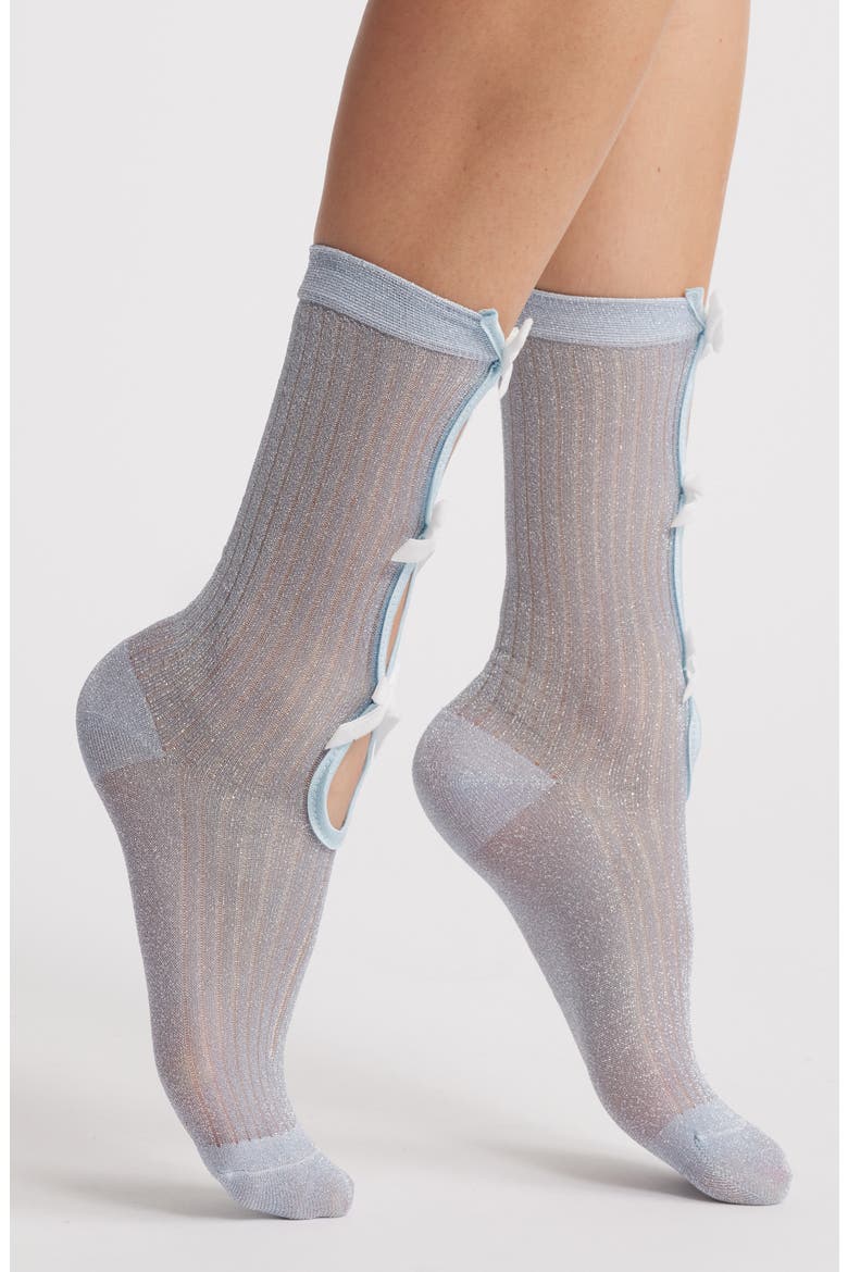 Metallic Crew Socks, Main, color, ICE/ WHITE
