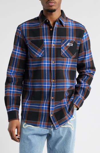 Icecream Big Drip Cotton Flannel Button-up Shirt In Black