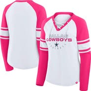 FANATICS Women's Fanatics White/Pink Dallas Cowboys Redzone Rhinestone Bling Lace Up Long Sleeve T-shirt