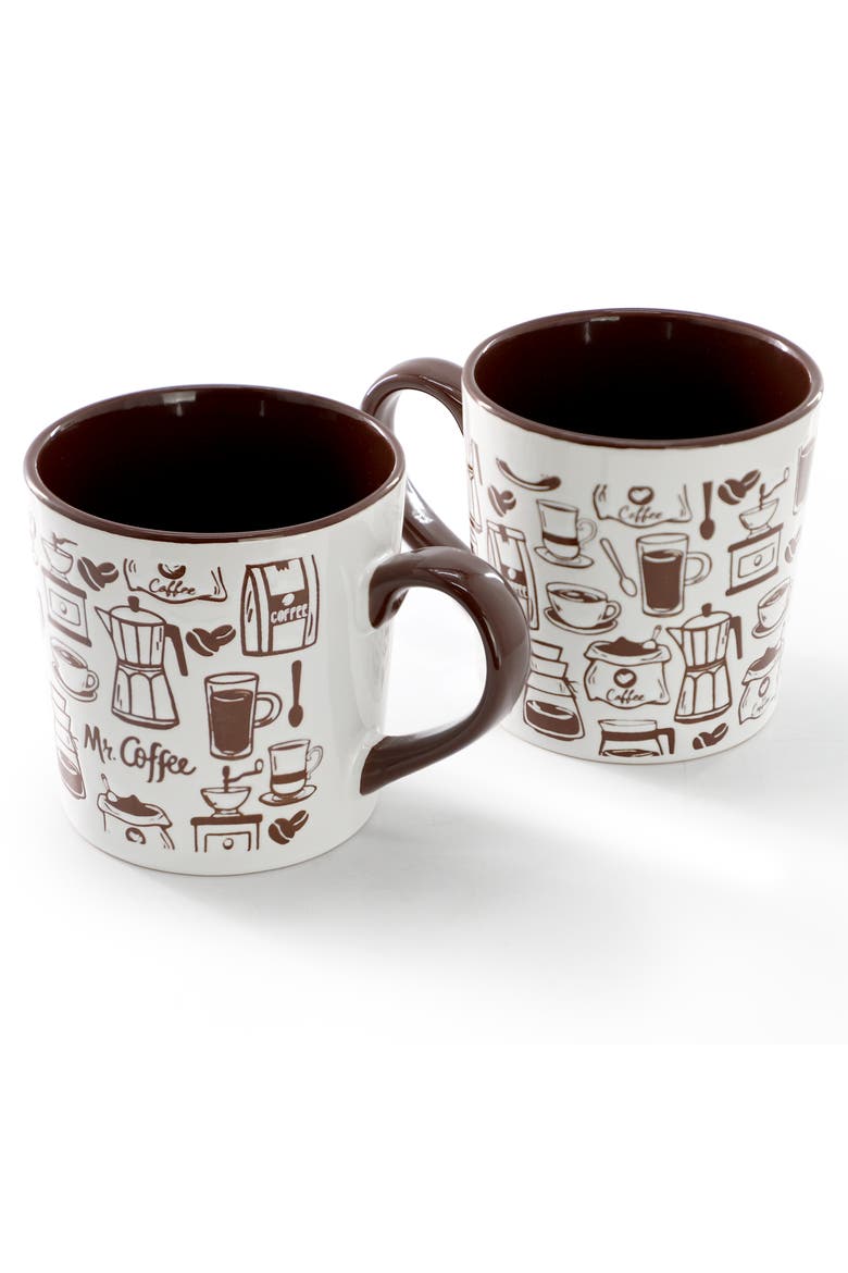 Vintage Brew 4 Piece 18 Ounce Coffee Maker Stoneware Mug Set, Alternate, color, Brown