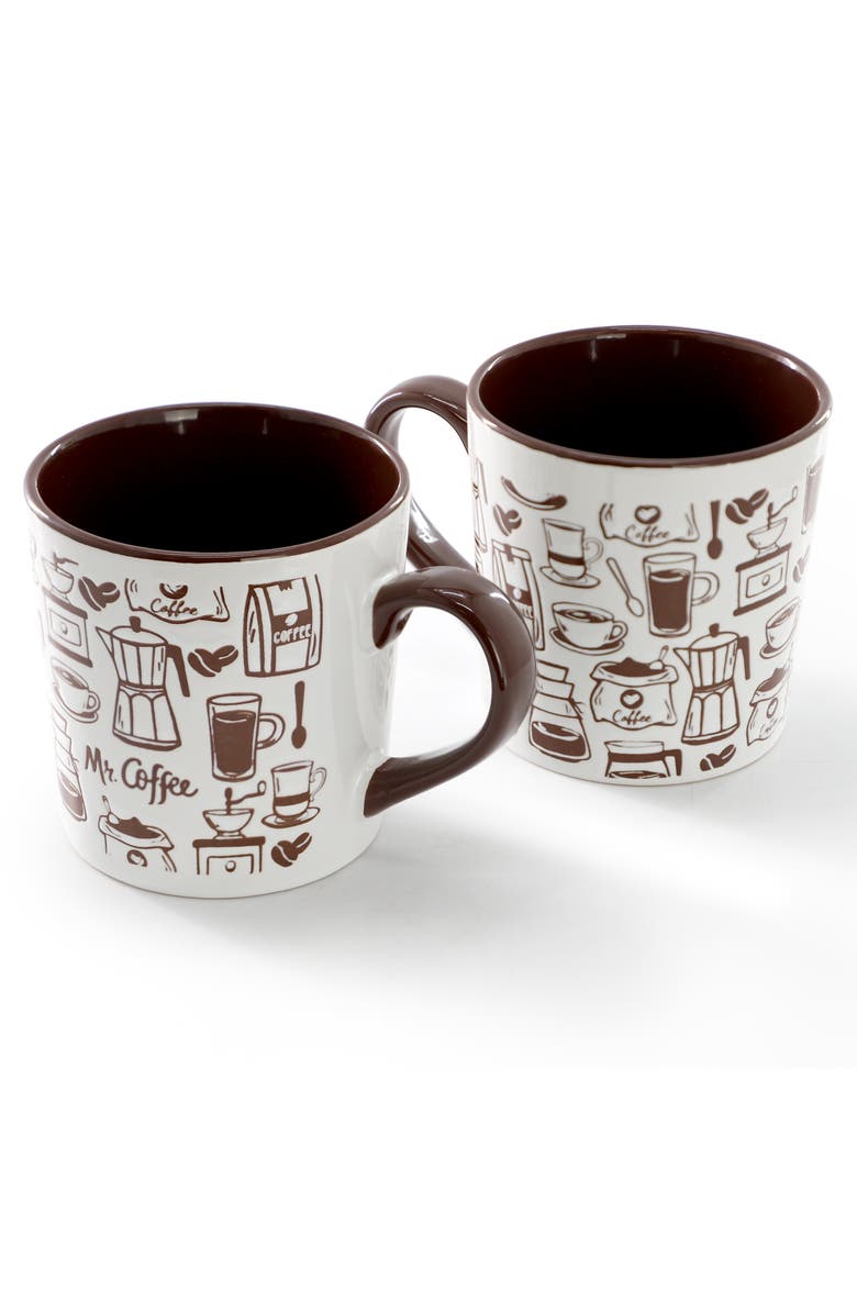 Mr. Coffee Vintage Brew 4 Piece 18 Ounce Coffee Maker Stoneware Mug Set, Alternate, color, Brown