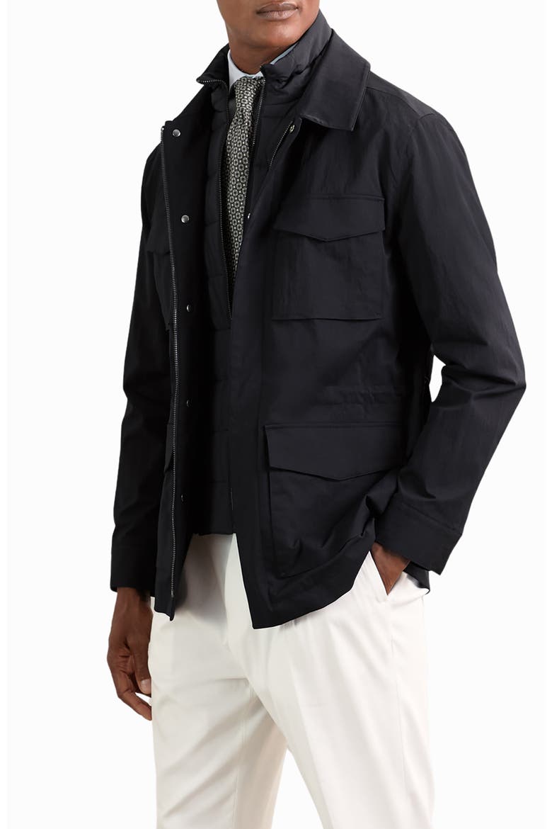 Bryson Stretch Nylon Field Jacket with Removable Quilted Bib, Alternate, color, NAVY
