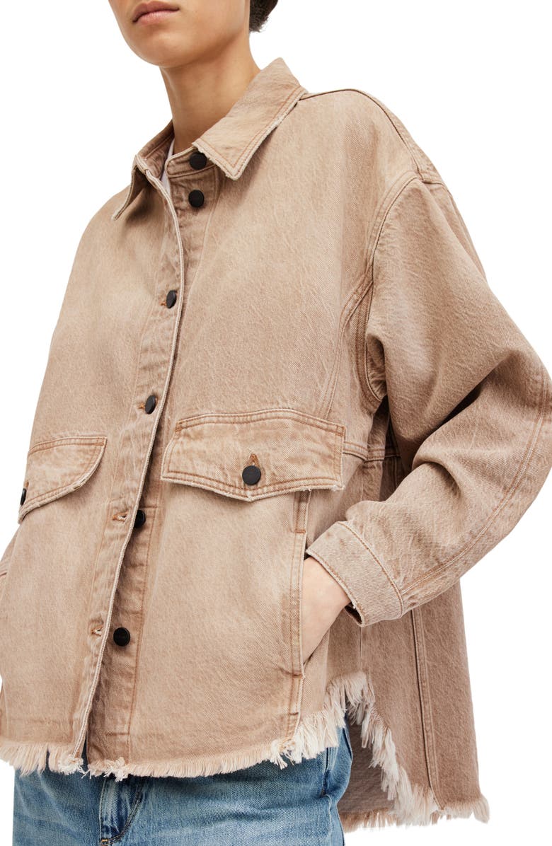 AllSaints Hettie Raw Hem Denim Shacket, Alternate, color, 