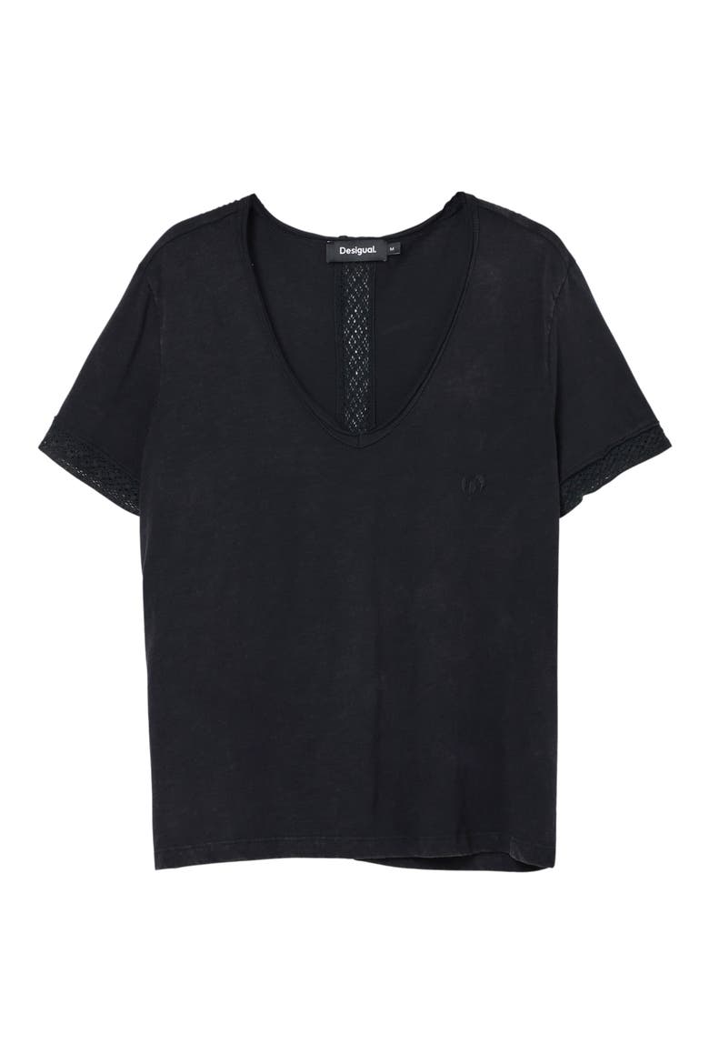 Openwork V-Neck T-Shirt, Alternate, color, BLACK