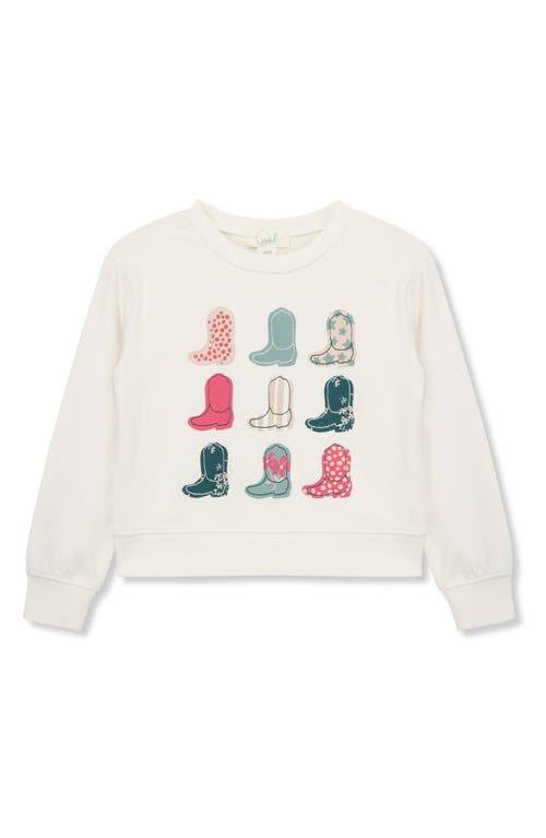 Peek Aren'T You Curious Kids' Appliqué Boots Cotton Graphic Sweatshirt in Off-White 