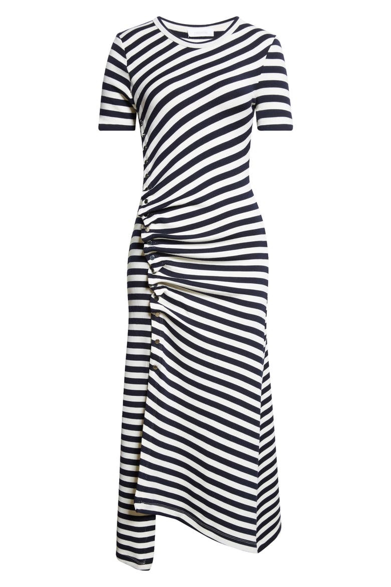 Draped Stretch Virgin Wool Midi Dress, Alternate, color, NAVY / CREAM