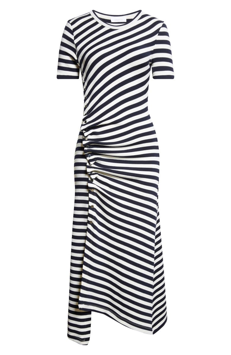 Rabanne Draped Stretch Virgin Wool Midi Dress, Alternate, color, Navy / Cream