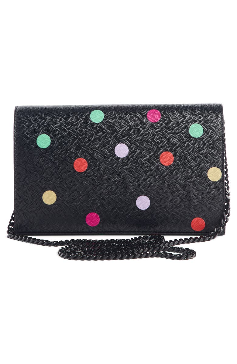 Saint Laurent Confetti Print Leather Wallet on a Chain, Alternate, color,