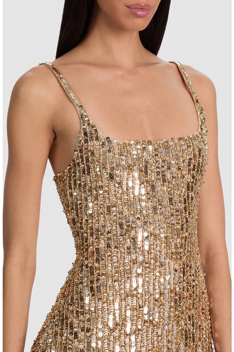 Nina Sequin Embellished Minidress, Alternate, color, CHAMPAGNE/ GOLD