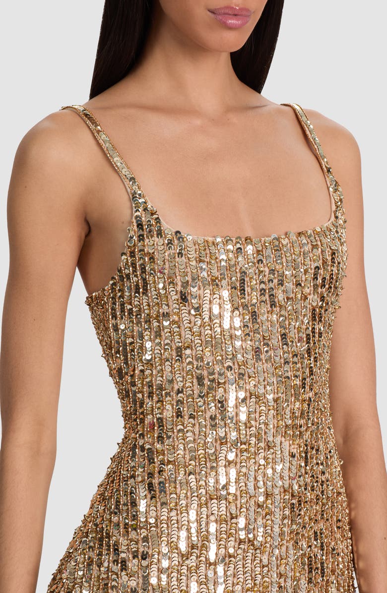 Alice + Olivia Nina Sequin Embellished Minidress, Alternate, color, Champagne/ Gold