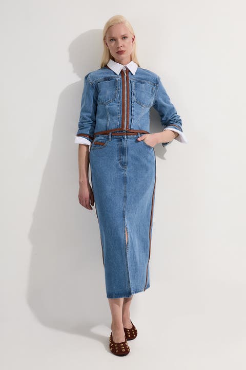 Denim & Leather Collarless Jacket