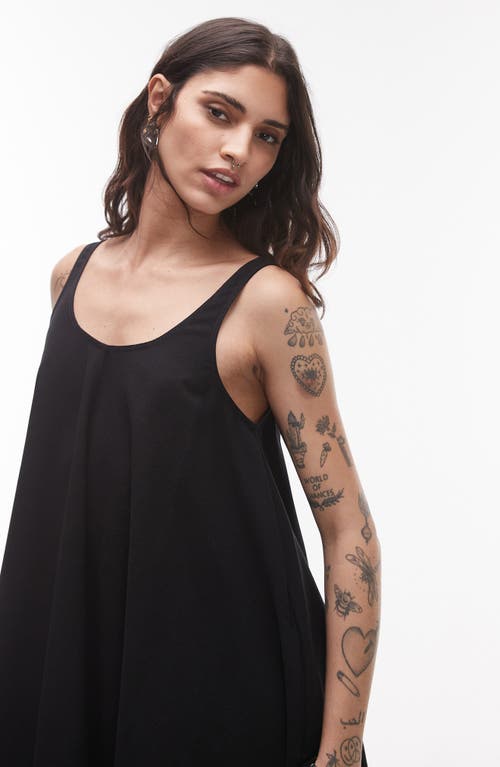 Topshop Linen Trapeze Swing Mini Dress In Black