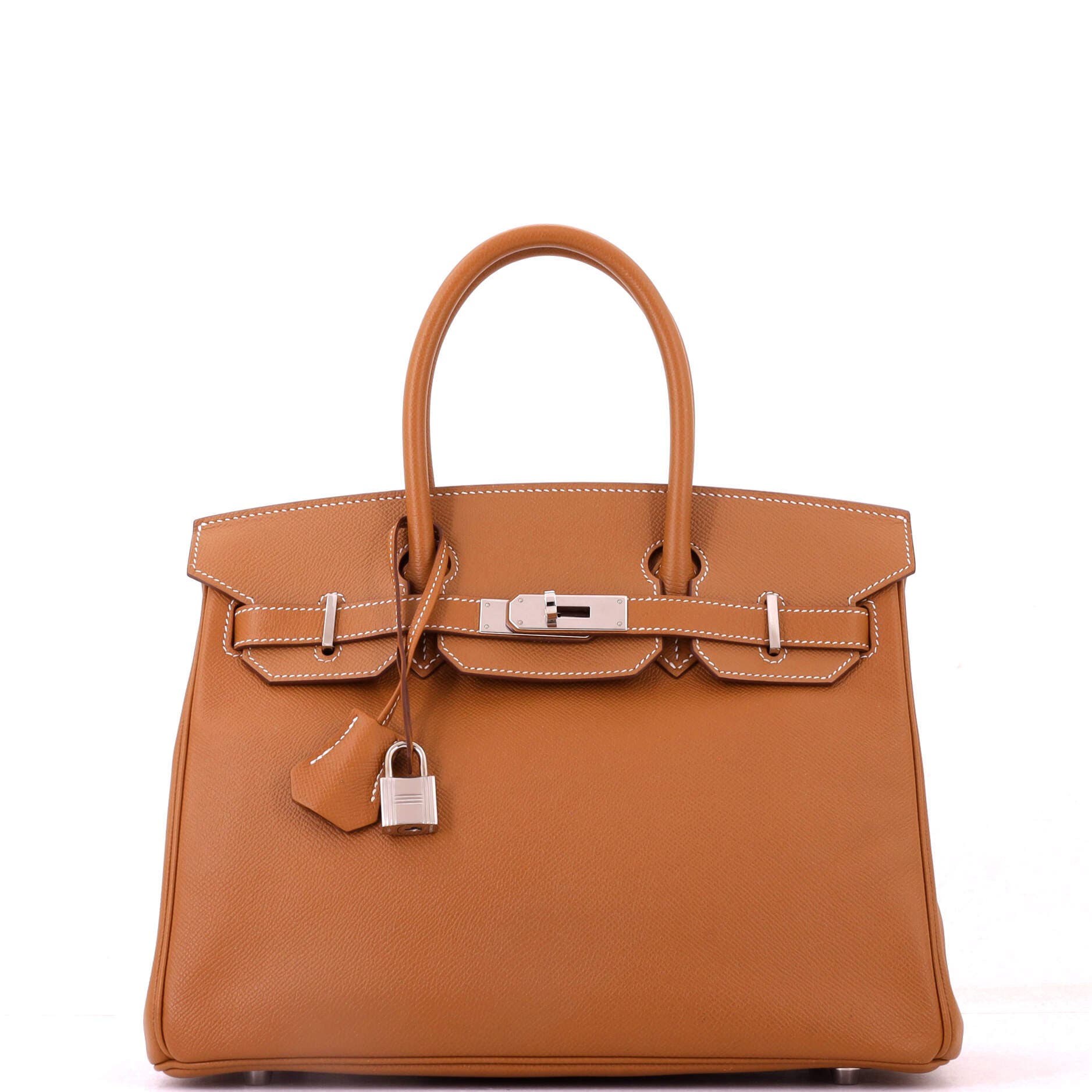 Birkin Handbag Brown Epsom with Palladium Hardware 30, Main, color, Metallic Gold