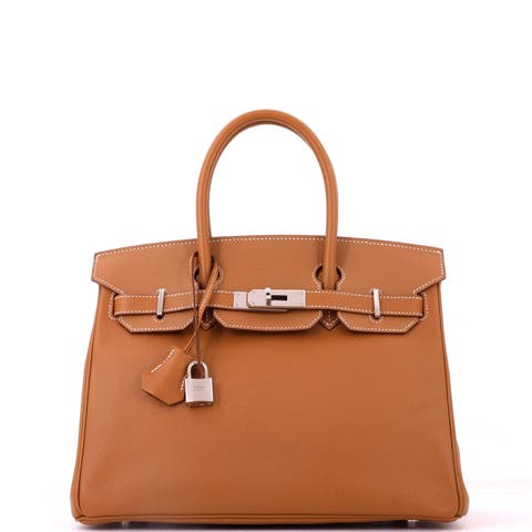 Birkin Handbag Brown Epsom with Palladium Hardware 30