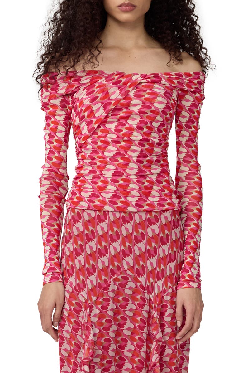 DVF Scout Long Sleeve Off the Shoulder Chain Print Top, Main, color, Pop Link Mini Blondie Pink