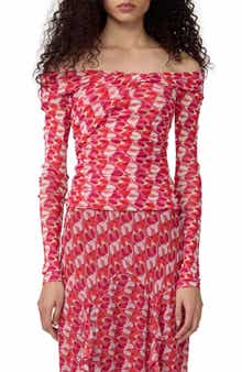 Scout Long Sleeve Off the Shoulder Chain Print Top