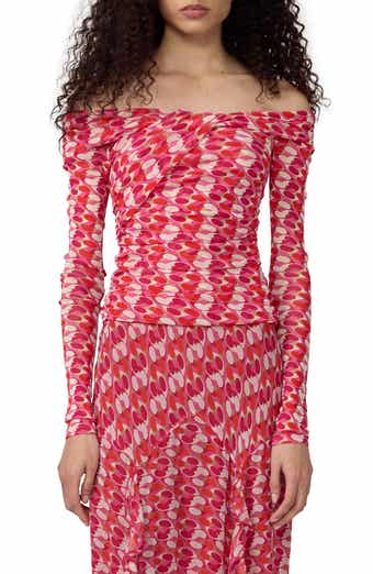 Scout Long Sleeve Off the Shoulder Chain Print Top