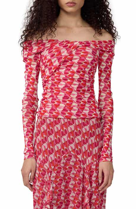 Scout Long Sleeve Off the Shoulder Chain Print Top