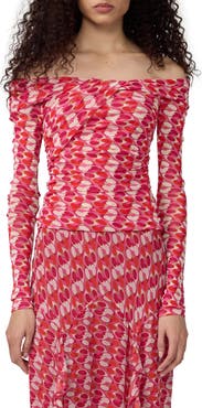 Diane von Furstenberg Scout Long Sleeve Off the Shoulder Chain Print Top