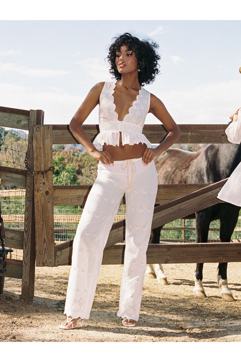 Raina Cotton Eyelet Straight Pants, Alternate, color, White