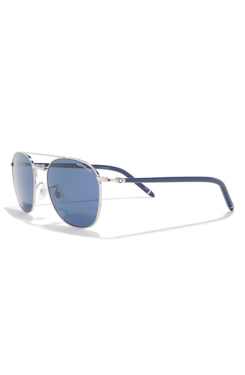 Montblanc 56mm Aviator Sunglasses, Alternate, color, Silver Blue Blue