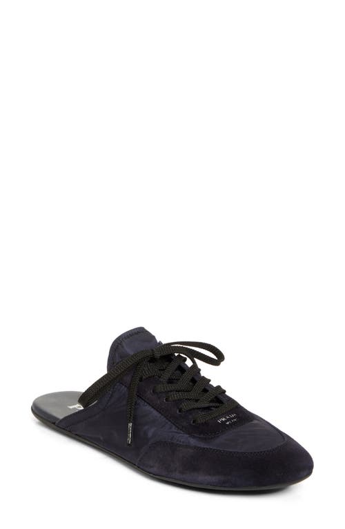 Prada Nylon And Suede Open-back Sneakers In Blue