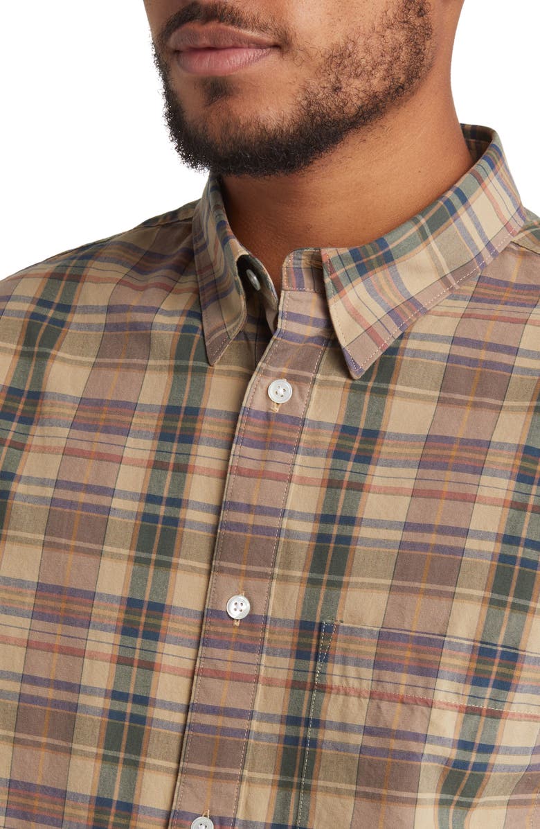 NN07 Cohen 5204 Plaid Organic Cotton Poplin Button-Up Shirt, Alternate, color, Khaki Check
