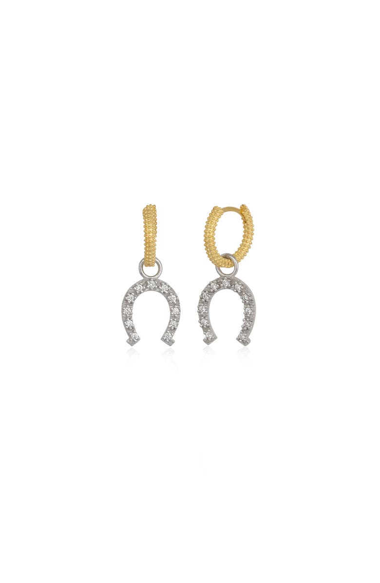 Spero London Gold Vermeil Hoop Sterling Silver Horseshoe Equestrian Earrings, Main, color, Silver