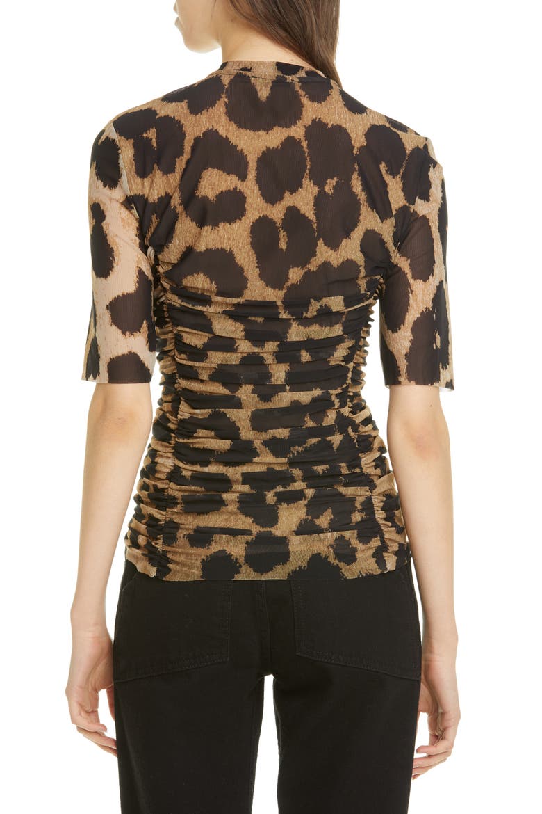 Leopard Print Ruched Mesh Top, Alternate, color, MAXI LEOPARD 994