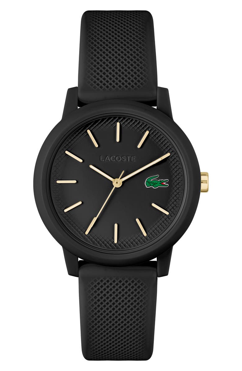 Lacoste 12.12 Silicone Strap Watch, 42mm, Main, color, Black