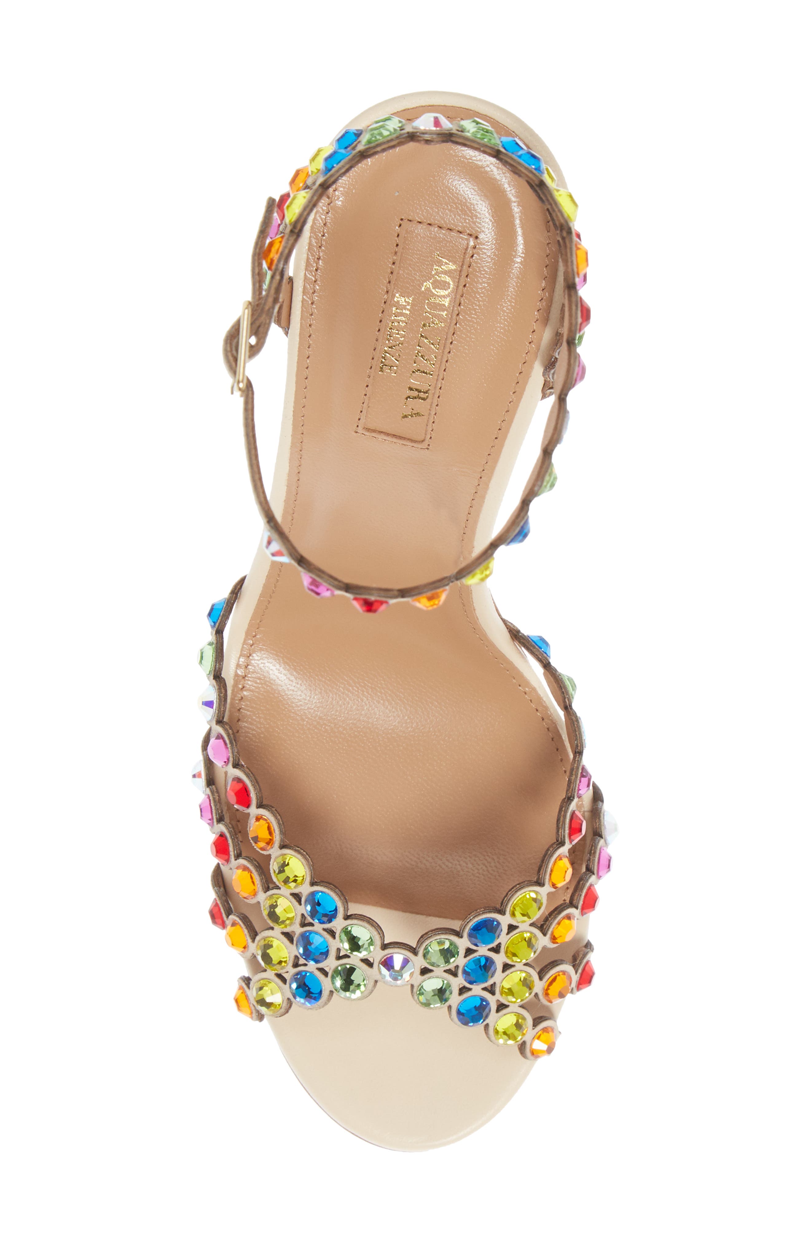 Aquazzura Tequila Rainbow Crystal Ankle Strap Sandal, Alternate, color, 