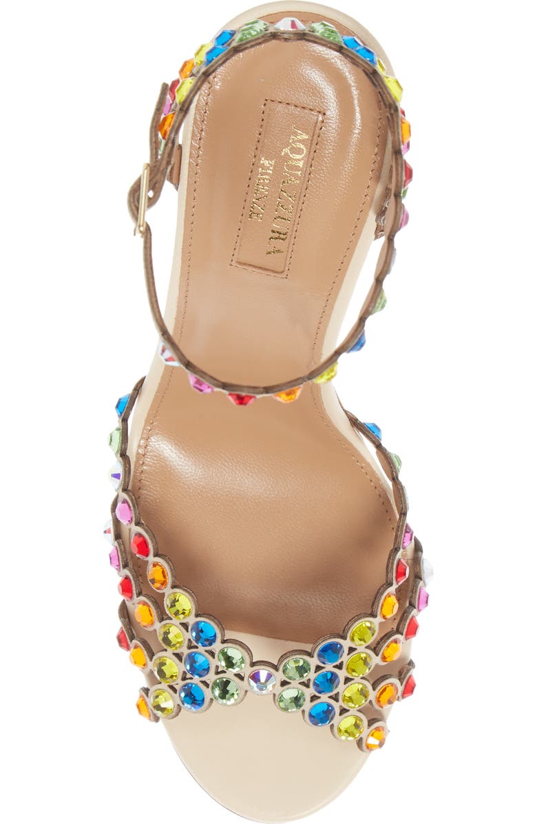 Aquazzura Tequila Rainbow Crystal Ankle Strap Sandal, Alternate, color,