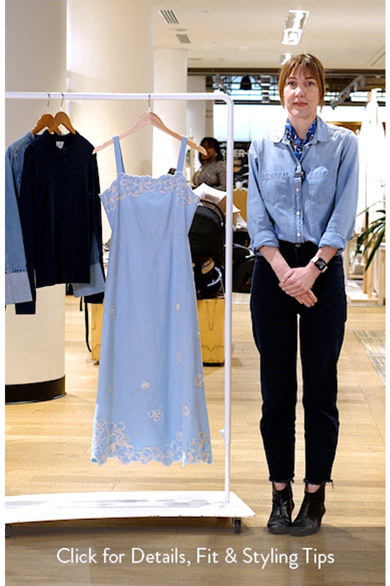 Placed Floral Embroidery Cotton & Linen Chambray Sundress video