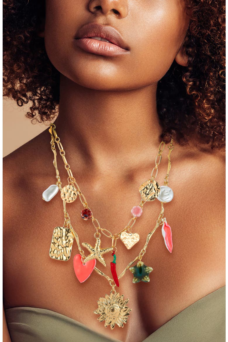 Set of 2 Charm Necklaces, Alternate, color, GOLD